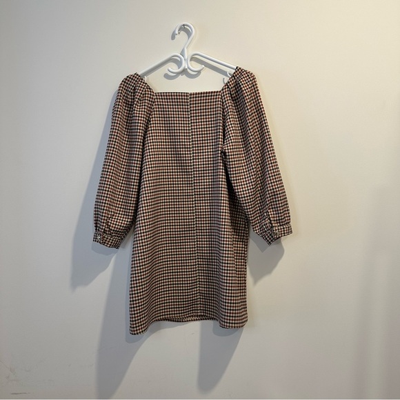 Zara Brown Checkered Long Sleeve Dress - Picture 6 of 9